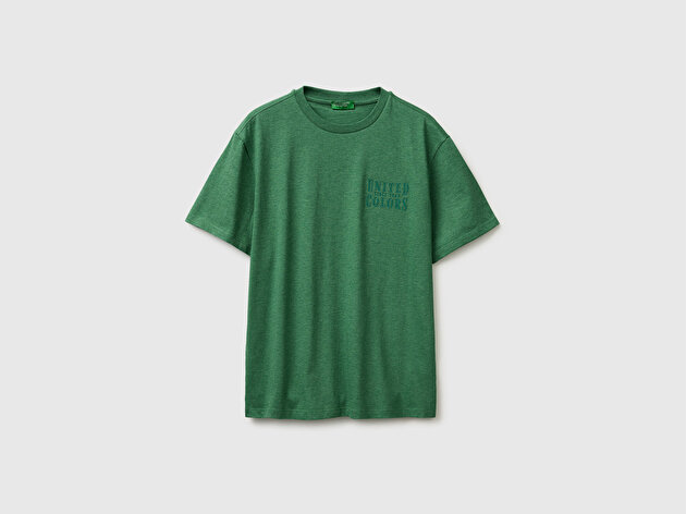 Benetton Erkek Yeşil  %100 Pamuk Regular Fit Logo  Nakışlı T-Shirt