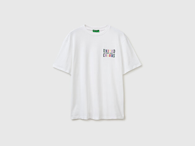 Benetton Erkek Gri  %100 Pamuk Regular Fit Logo  Nakışlı T-Shirt