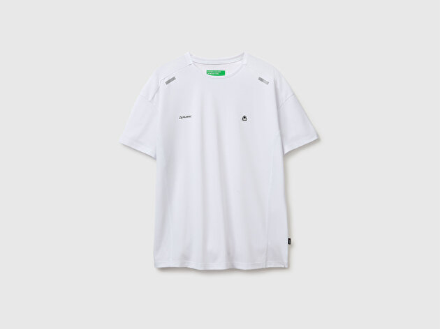 Benetton Erkek Beyaz  Reflektif Baskılı Logolu Bisiklet Yaka T-Shirt