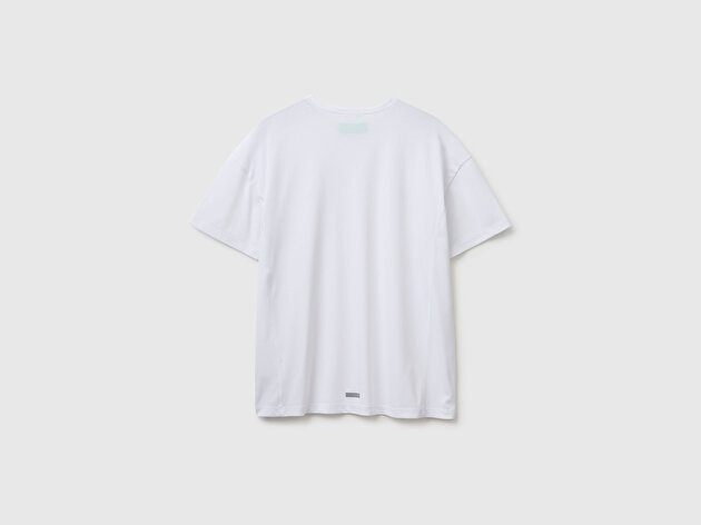 Benetton Erkek Beyaz  Reflektif Baskılı Logolu Bisiklet Yaka T-Shirt