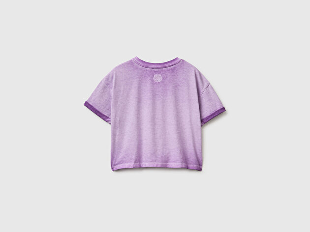 Benetton Kız Çocuk Lila Etek Ucu Düğümlü Baskılı Boxy Fit Kısa Kollu T-Shirt