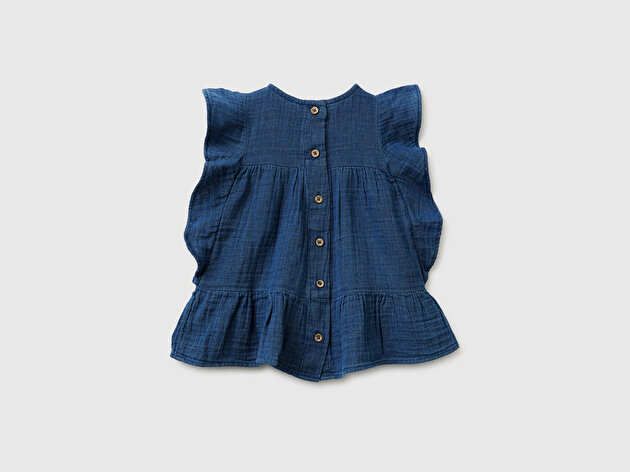 Benetton Bebek Lacivert Fırfır Detaylı Arkası Düğmeli Yuvarlak Yaka  Elbise