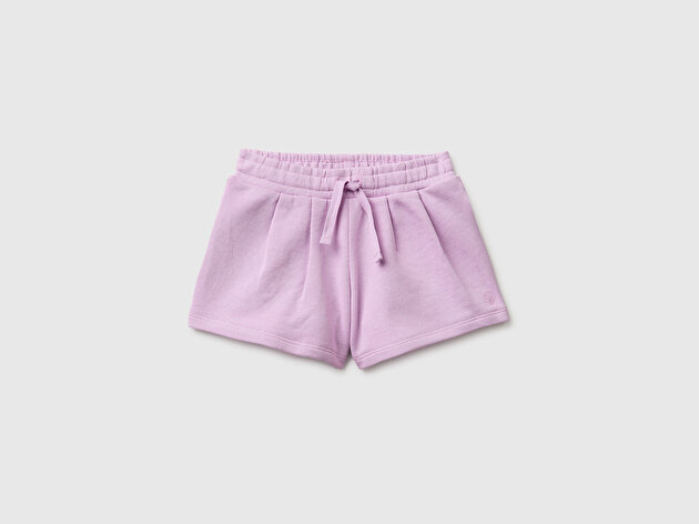 Benetton Kız Bebek Pembe Logo İşlemeli Beli İpli Şort