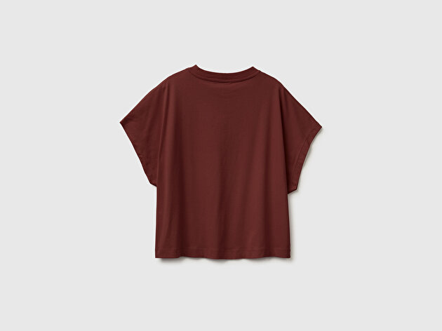 Benetton Kadın Koyu Kahverengi %100 Pamuk Kimono Kol Detaylı Bisiklet Yaka T-Shirt