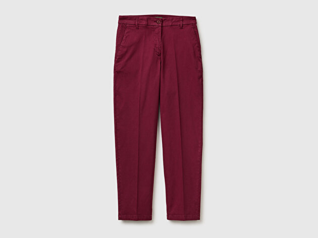 Benetton Kadın Bordo Pamuk Karışımlı Slim Fit Chino Kumaş Pantolon