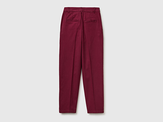 Benetton Kadın Bordo Pamuk Karışımlı Slim Fit Chino Kumaş Pantolon