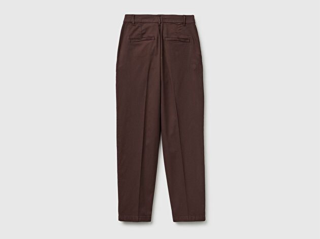 Benetton Kadın Kahverengi Pamuk Karışımlı Slim Fit Chino Kumaş Pantolon