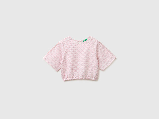 Benetton Kız Çocuk Toz Pembe Tamamı Baskılı Omuz Dekolteli Baskılı Bluz