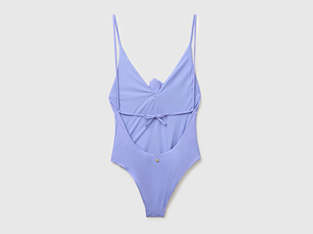 Benetton Kadın Lila Çiçek Aplike Detaylı Sırtı Dekolteli Mayo