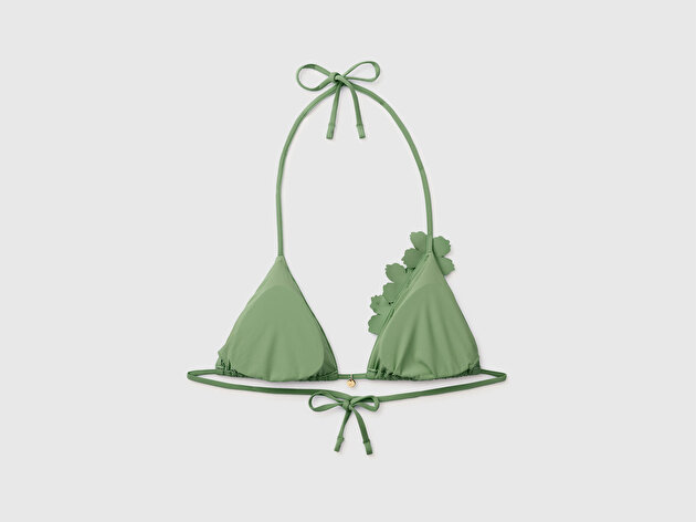 Benetton Kadın Yeşil Çiçek Aplike Detaylı Bağlamalı Bikini Üstü