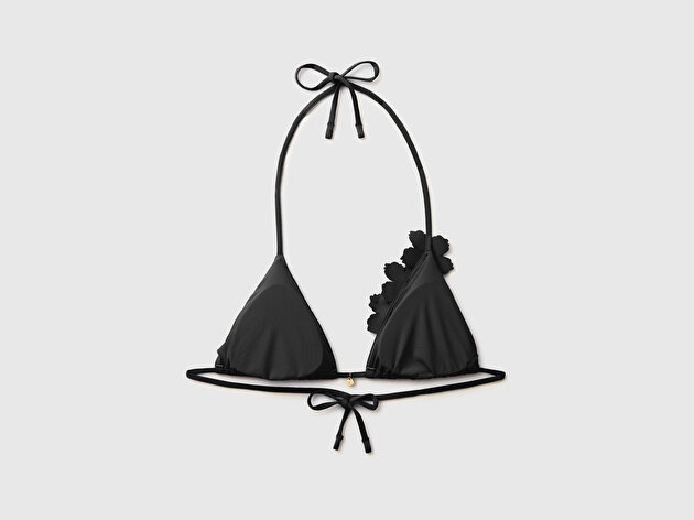 Benetton Kadın Siyah Çiçek Aplike Detaylı Bağlamalı Bikini Üstü
