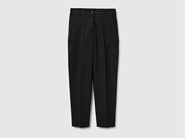 Benetton Kadın Siyah Pamuk Karışımlı Slim Fit Chino Kumaş Pantolon