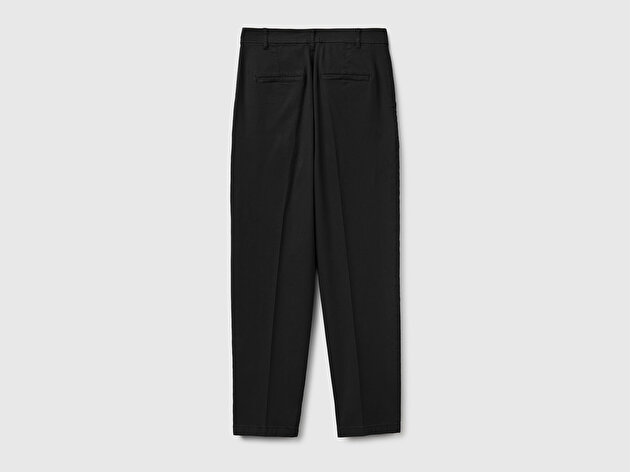 Benetton Kadın Siyah Pamuk Karışımlı Slim Fit Chino Kumaş Pantolon