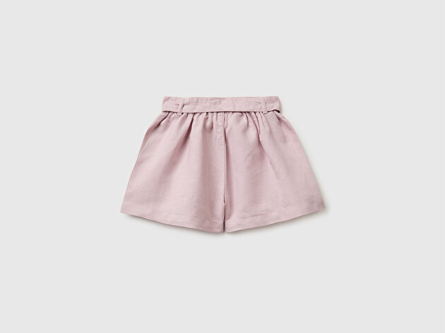 Benetton Kız Bebek Gül Kurusu Kuşaklı Plili Bermuda Şort