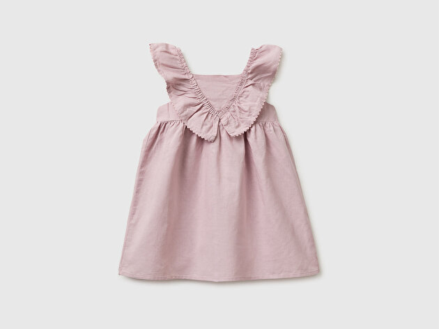 Benetton Kız Bebek Gül Kurusu Fırfırlı Detaylı Arkası Düğme Kapamalı Elbise