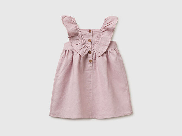 Benetton Kız Bebek Gül Kurusu Fırfırlı Detaylı Arkası Düğme Kapamalı Elbise