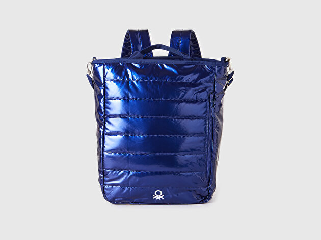 Benetton Unisex Lacivert Dolgulu Parlak Kumaş  Sırt Çantası