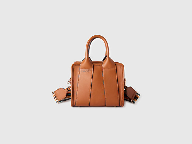 Benetton Kadın Kahverengi İçi Kontrast Renkli Suni Deri Mini Tote Çanta