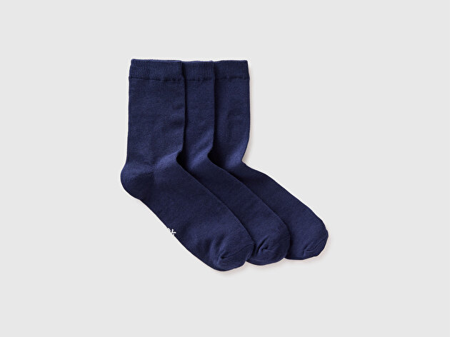 Benetton Unisex Lacivert Pamuk Karışımlı Üçlü Çorap Seti