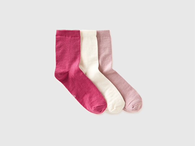 Benetton Unisex Pembe&Krem&Kırmızı Pamuk Karışımlı Üçlü Çorap Seti