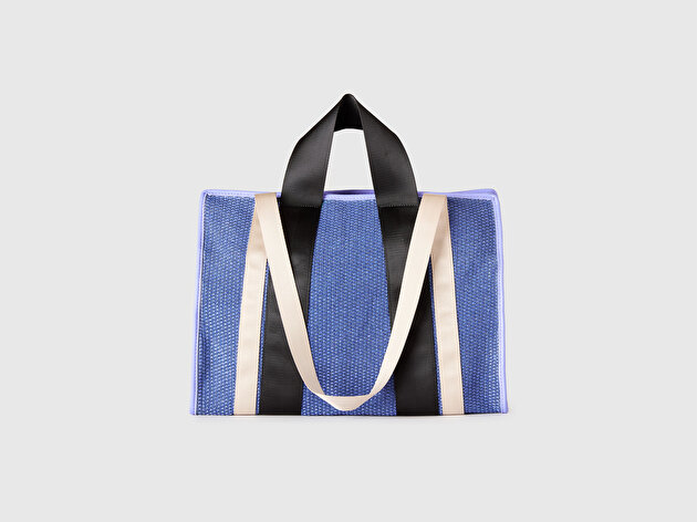 Benetton Kadın Lacivert Kontrast Kenarlı Hasır Tote Çanta