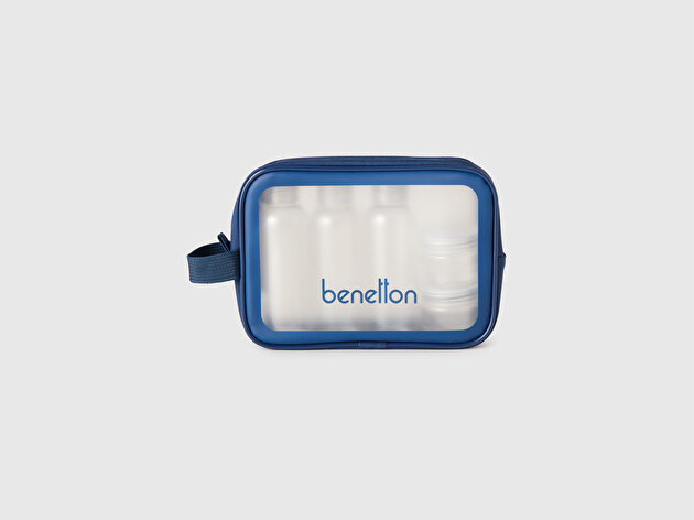 Benetton Unisex Lacivert Şeffaf Makyaj Çantası  Setli