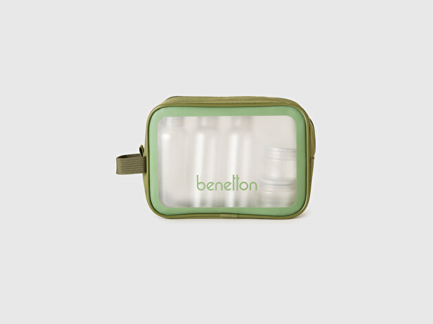 Benetton Unisex Haki Şeffaf Makyaj Çantası  Setli