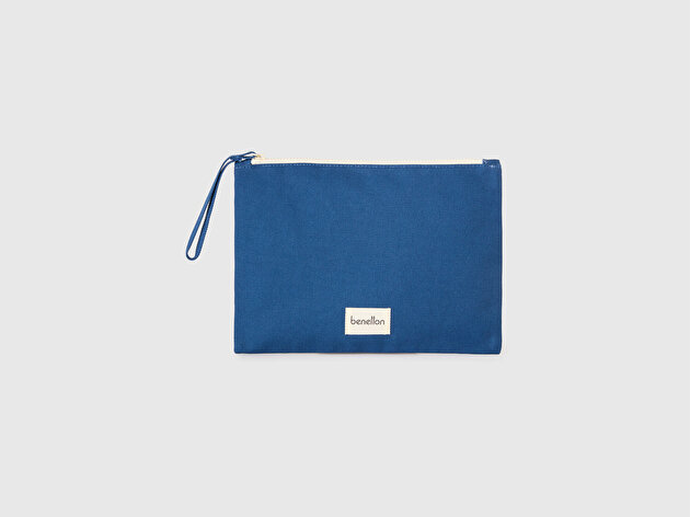 Benetton Unisex Lacivert Maxi Boy Kanvas Aksesuar Çantası