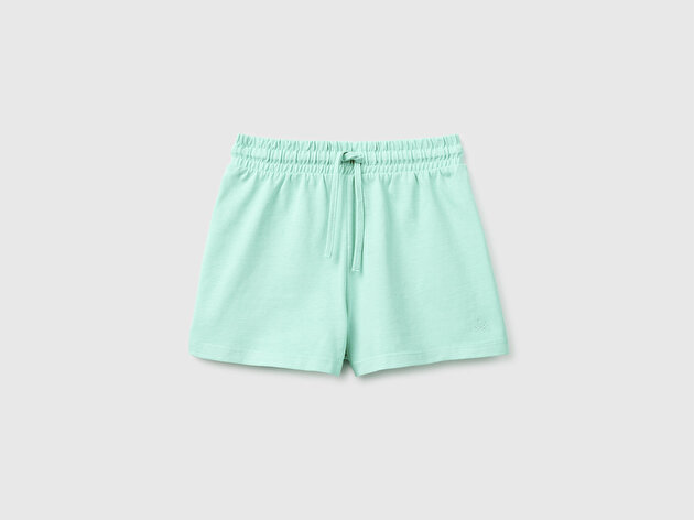 Benetton Kız Bebek Su Yeşili İşleme Logo Detaylı Regular Fit Bermuda Şort