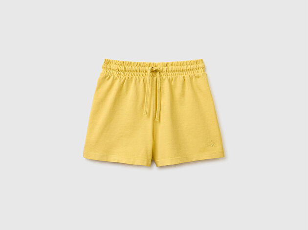 Benetton Kız Bebek Hardal Sarısı İşleme Logo Detaylı Regular Fit Bermuda Şort