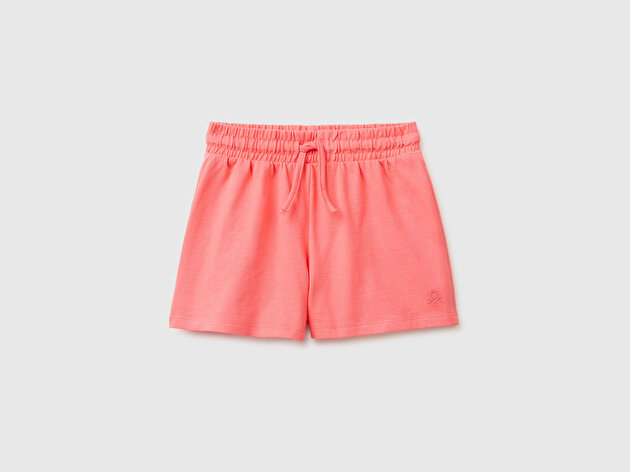 Benetton Kız Bebek Mercan İşleme Logo Detaylı Regular Fit Bermuda Şort