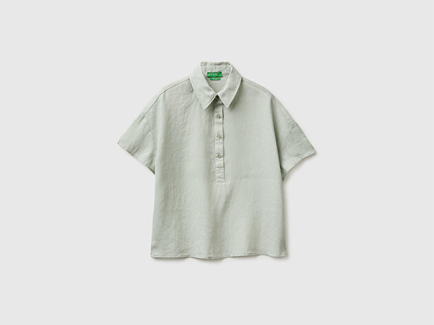 Benetton Kadın Haki %100 Pamuk Slim Fit Bisiklet Yaka Atlet