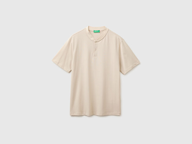 Benetton Erkek Taş Pamuk Karışımlı Dokulu Yuvarlak Yaka T-Shirt