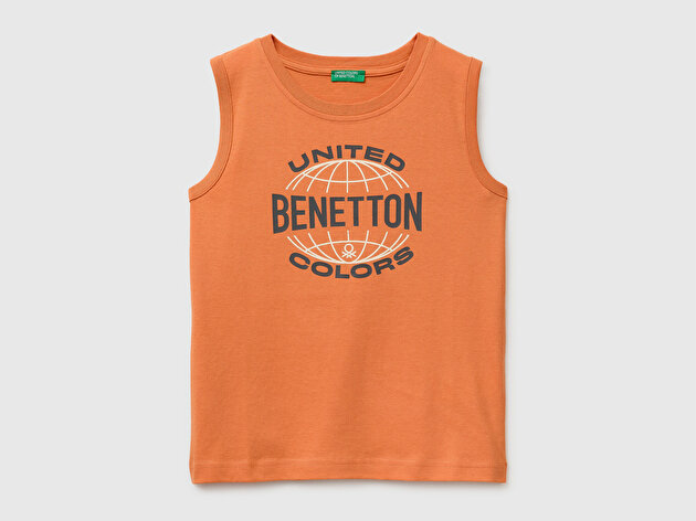 Benetton Erkek Çocuk Turuncu Logo Baskı Detaylı Yuvarlak Yaka Atlet