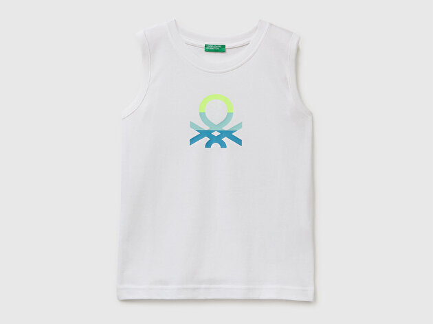 Benetton Erkek Çocuk Beyaz Logo Baskı Detaylı Yuvarlak Yaka Atlet