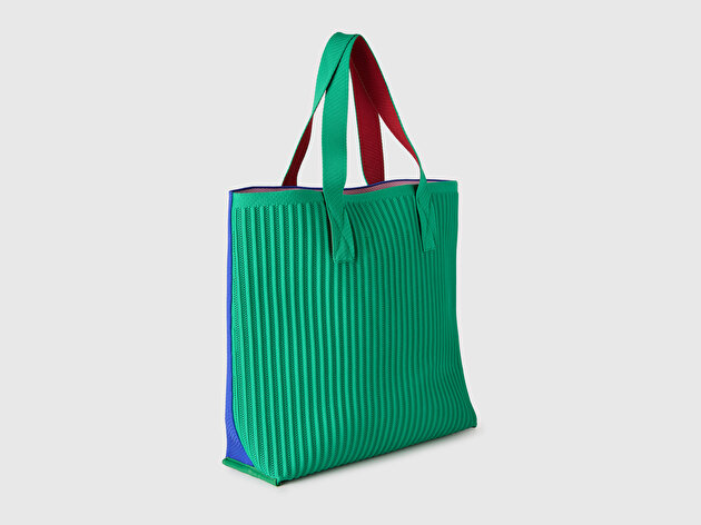 Benetton Kadın Mavi&Yeşil Önü Logo Detaylı Ters Çevrilebilir Maxi Tote Çanta