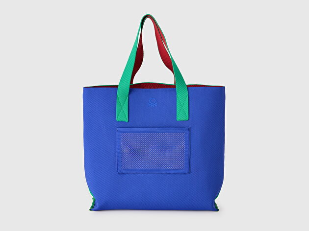 Benetton Kadın Mavi&Yeşil Önü Logo Detaylı Ters Çevrilebilir Maxi Tote Çanta