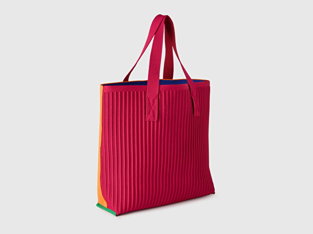 Benetton Kadın Kuruncu&Fuşya Önü Logo Detaylı Ters Çevrilebilir Maxi Tote Çanta