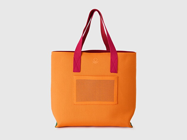 Benetton Kadın Kuruncu&Fuşya Önü Logo Detaylı Ters Çevrilebilir Maxi Tote Çanta
