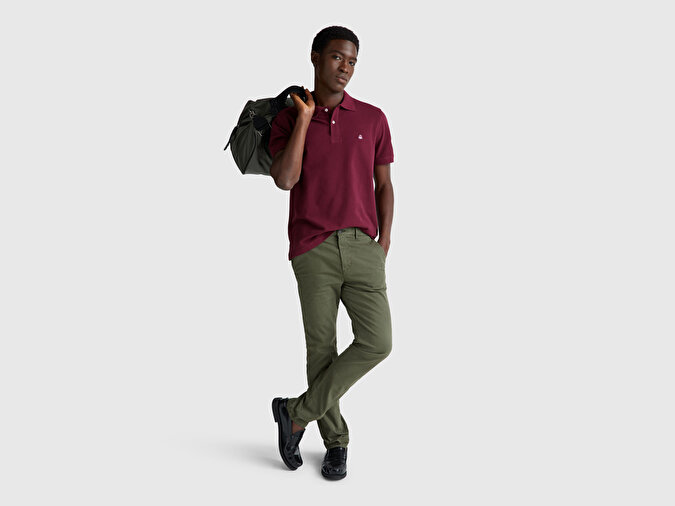 Benetton Erkek Mürdüm Regular Fit Kısa Kollu Polo T-Shirt