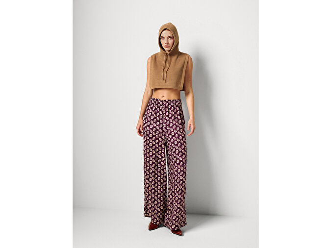 Benetton Kadın Pembe Mix %100 Viskon Rahat Kesim Beli Lastikli Cepli Pantolon