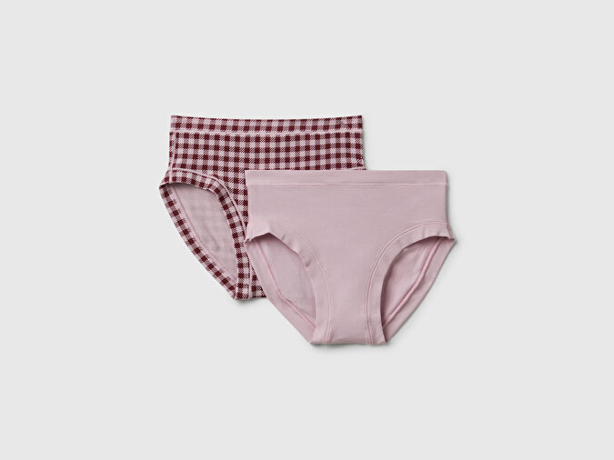 Benetton Kız Çocuk Pembe Düz Renk ve Desenli Hipster Kesim 2'li Külot Seti