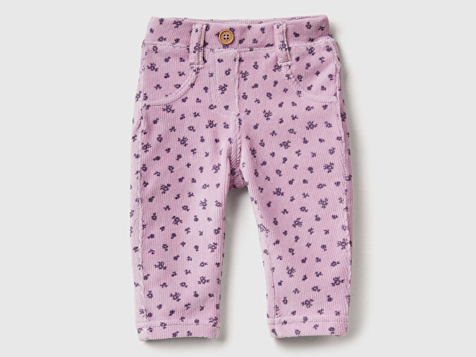 Benetton Bebek Lila Tamamı Desenli Düğmeli Cepli Pantolon