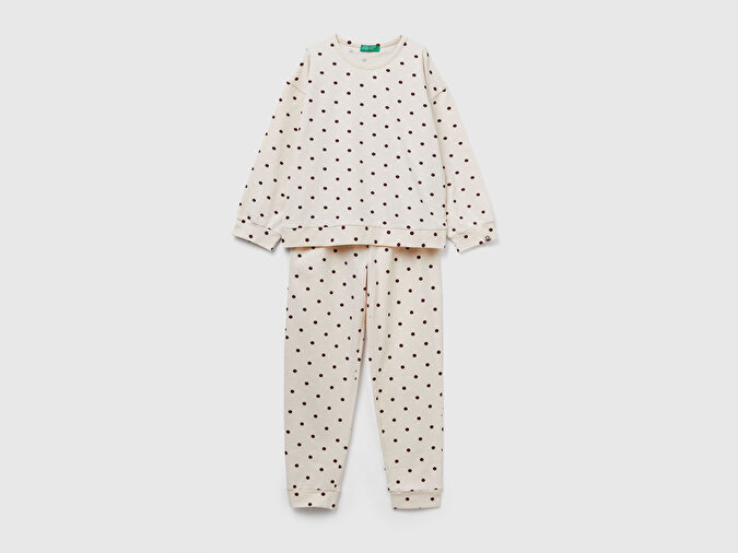 Benetton Kız Çocuk Ekru  Tamamı Desenli Pijama Takımı