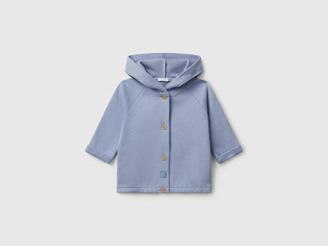 Benetton Bebek Mavi Arkası Yazı Baskılı Logo Etiketli Kapüşonlu Sweatshirt