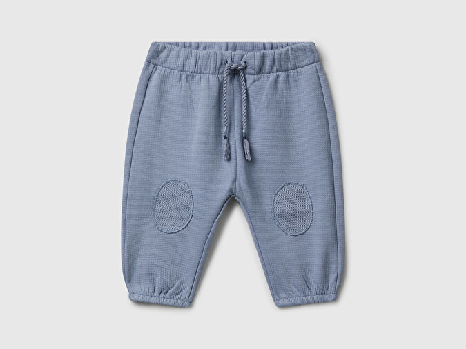 Benetton Bebek Mavi Logo Etiketli Yama Motifli Beli Lastikli İpli Eşofman Altı